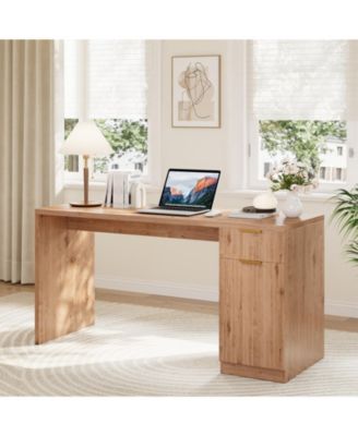 61" Farmhouse Executive Desk with Power and USB, Drawers, Fluted Cabinet, Adjustable Shelf