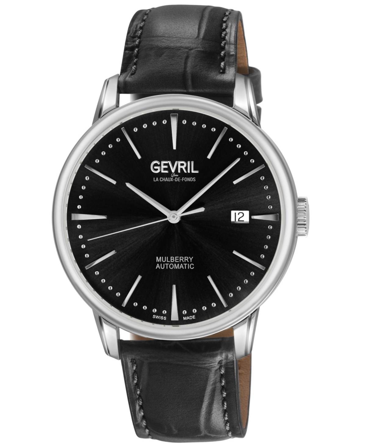 Gevril Men's Swiss Made Mulberry Swiss Automatic Italian Leather Strap Watch