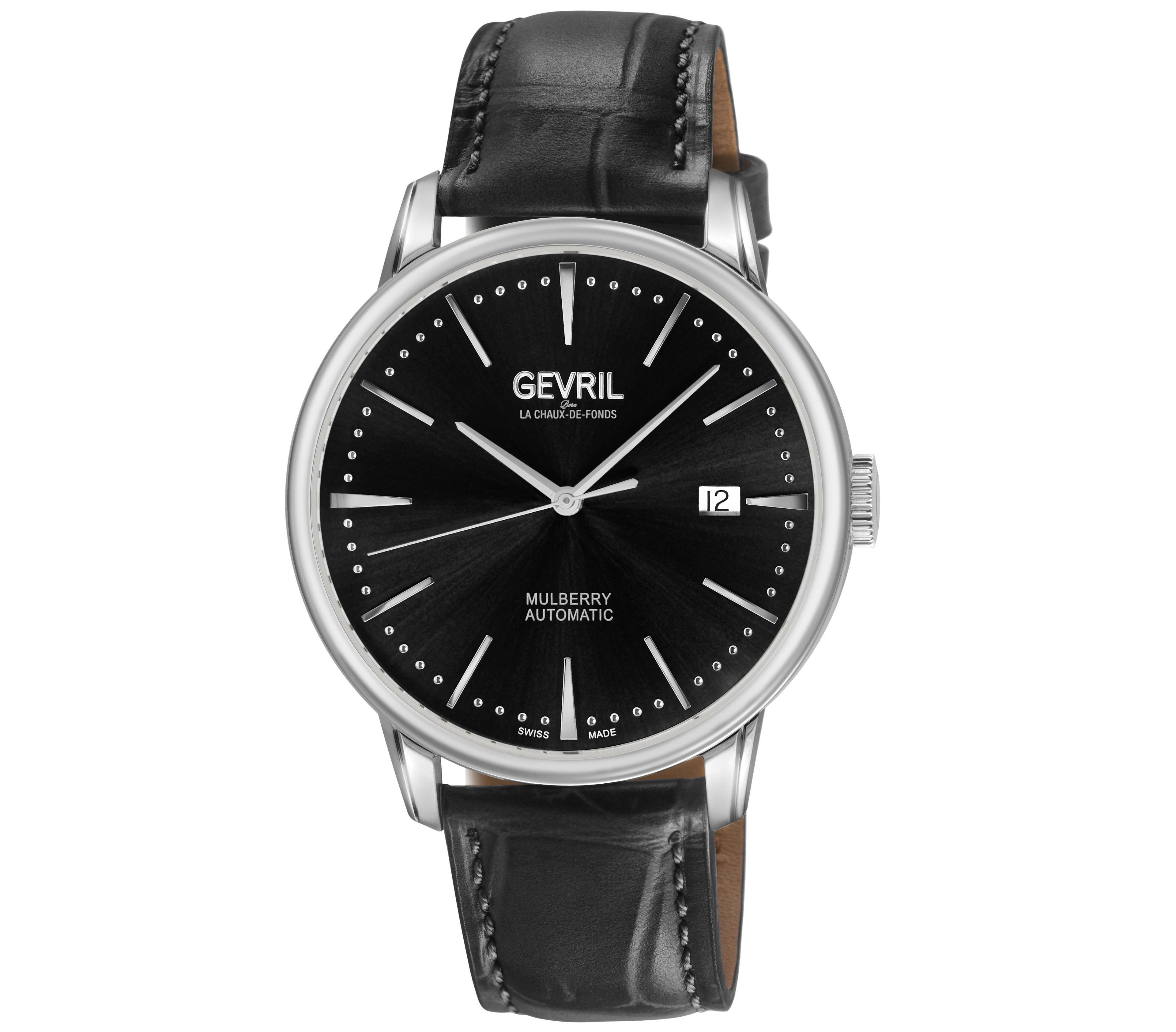Gevril Men's Swiss Made Mulberry Swiss Automatic Italian Leather Strap Watch