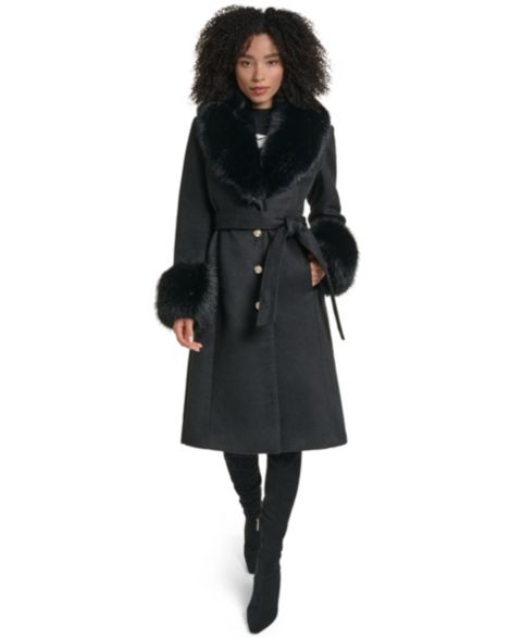 Женское пальто KARL LAGERFELD PARIS Single-Breasted Long Wool-Blend Coat, Created for Macy's, цвет: Чёрный