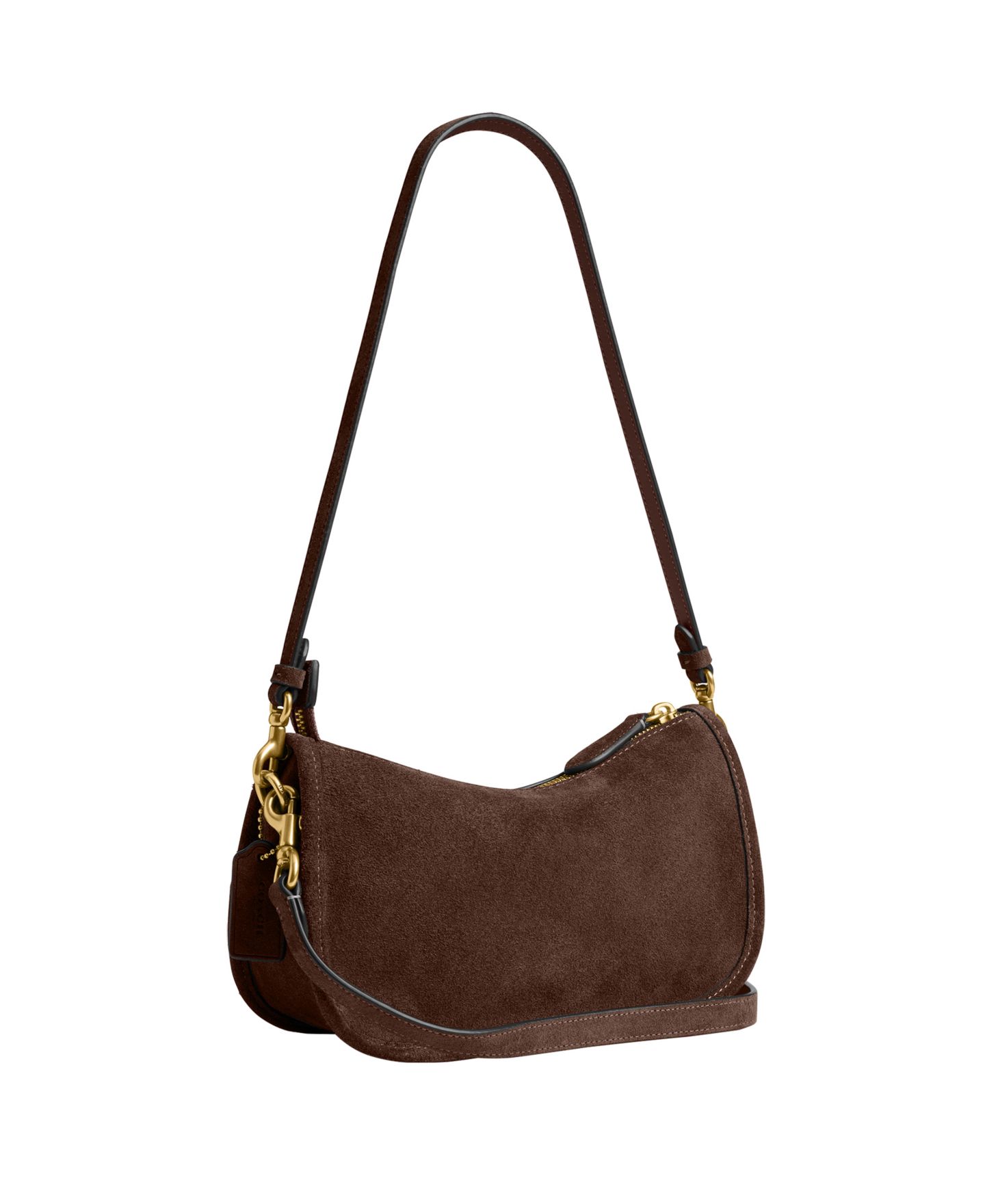 Женская сумка COACH Waverly Small Suede Shoulder, цвет: Латунный / Шоколадный — фото 3