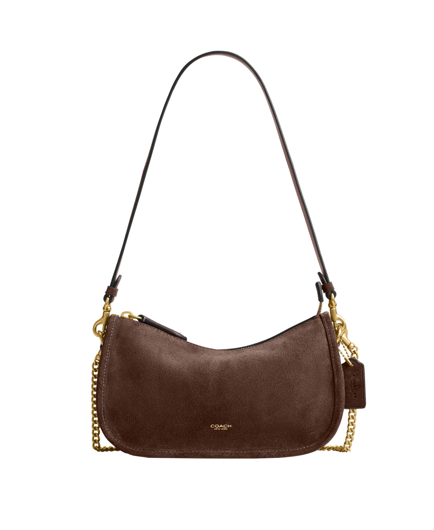 Женская сумка COACH Waverly Small Suede Shoulder, цвет: Латунный / Шоколадный — фото 1