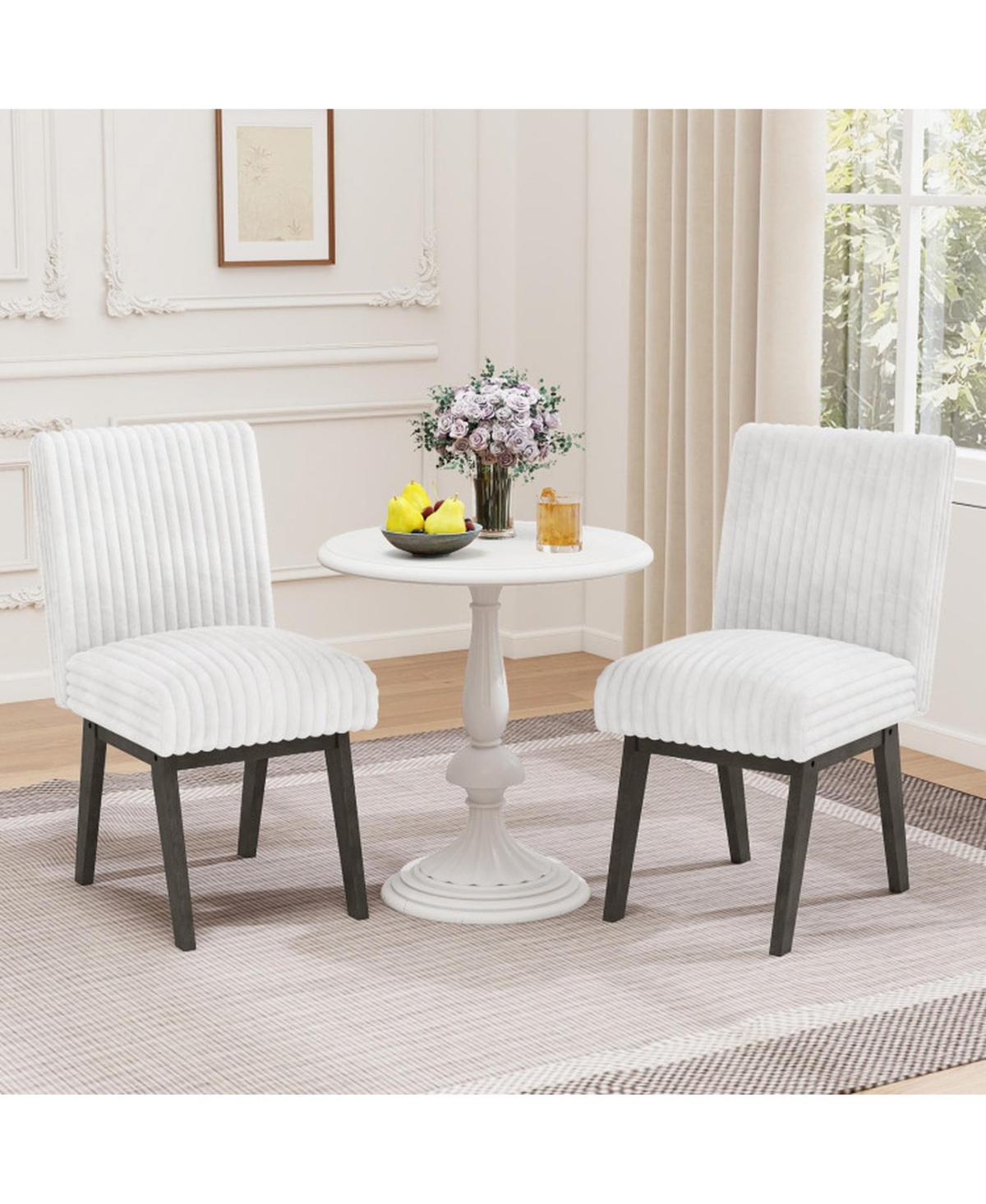 Sugift Fabric Upholstered Kitchen Chairs Set of 4 with Channel Tufted Back