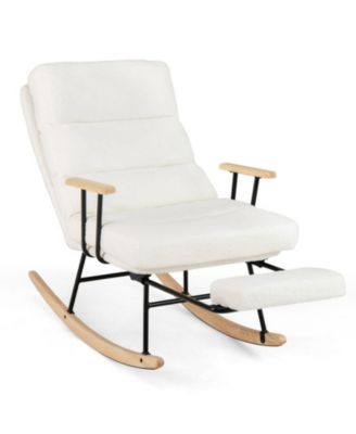Nursery Rocking Chair with Adjustable Backrest Retractable Footrest and Teddy Velvet Upholstery