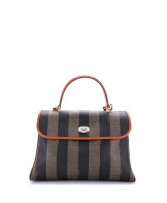 Medium Convertible Pequin Top Handle Tote Coated Canvas with Leather