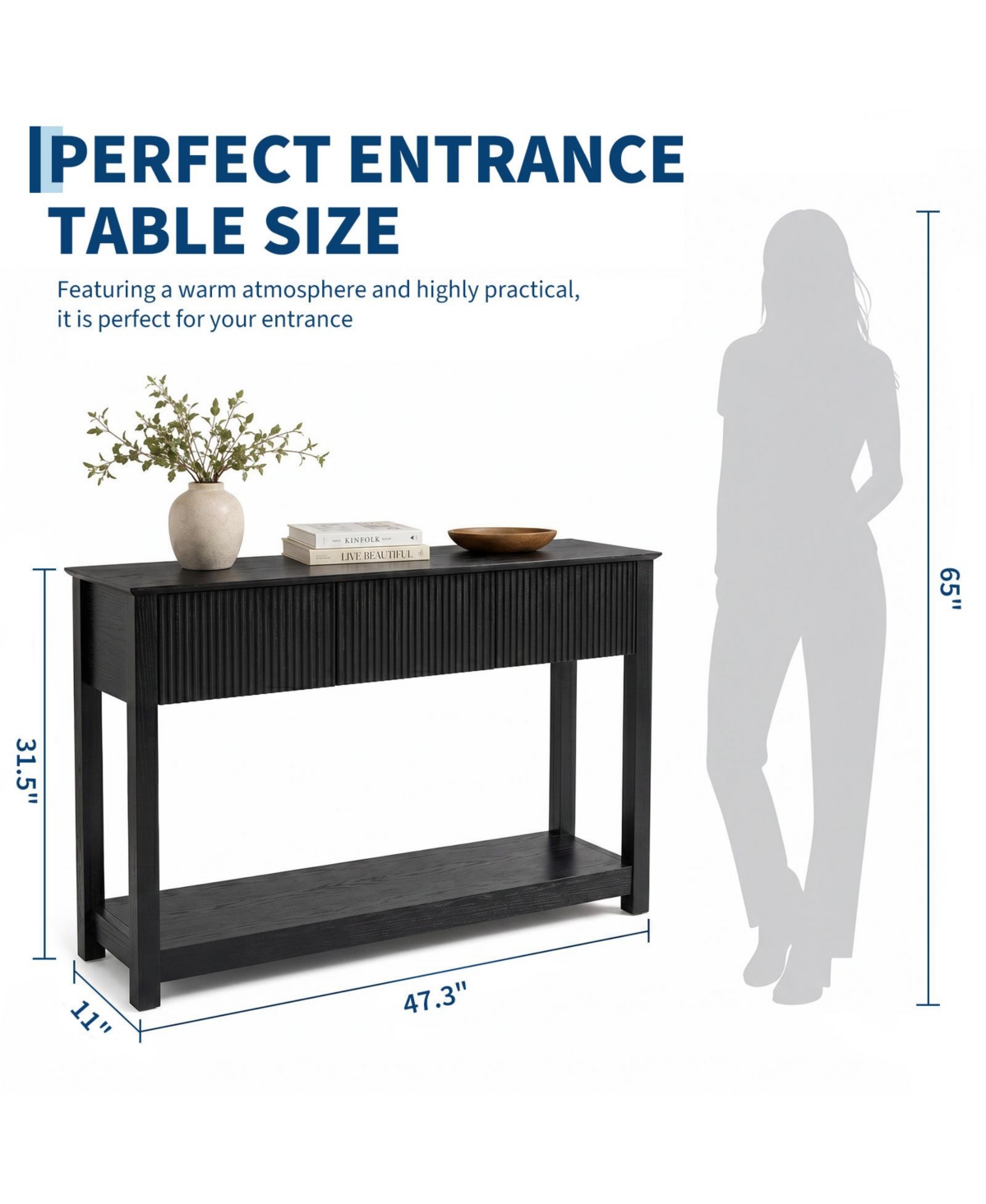 gaomon Fluted Wave Console Table Slim Entryway Sofa with 3 Drawers and Storage Shelf, Modern Narrow Hallway Side Table, for Foyer Living Room