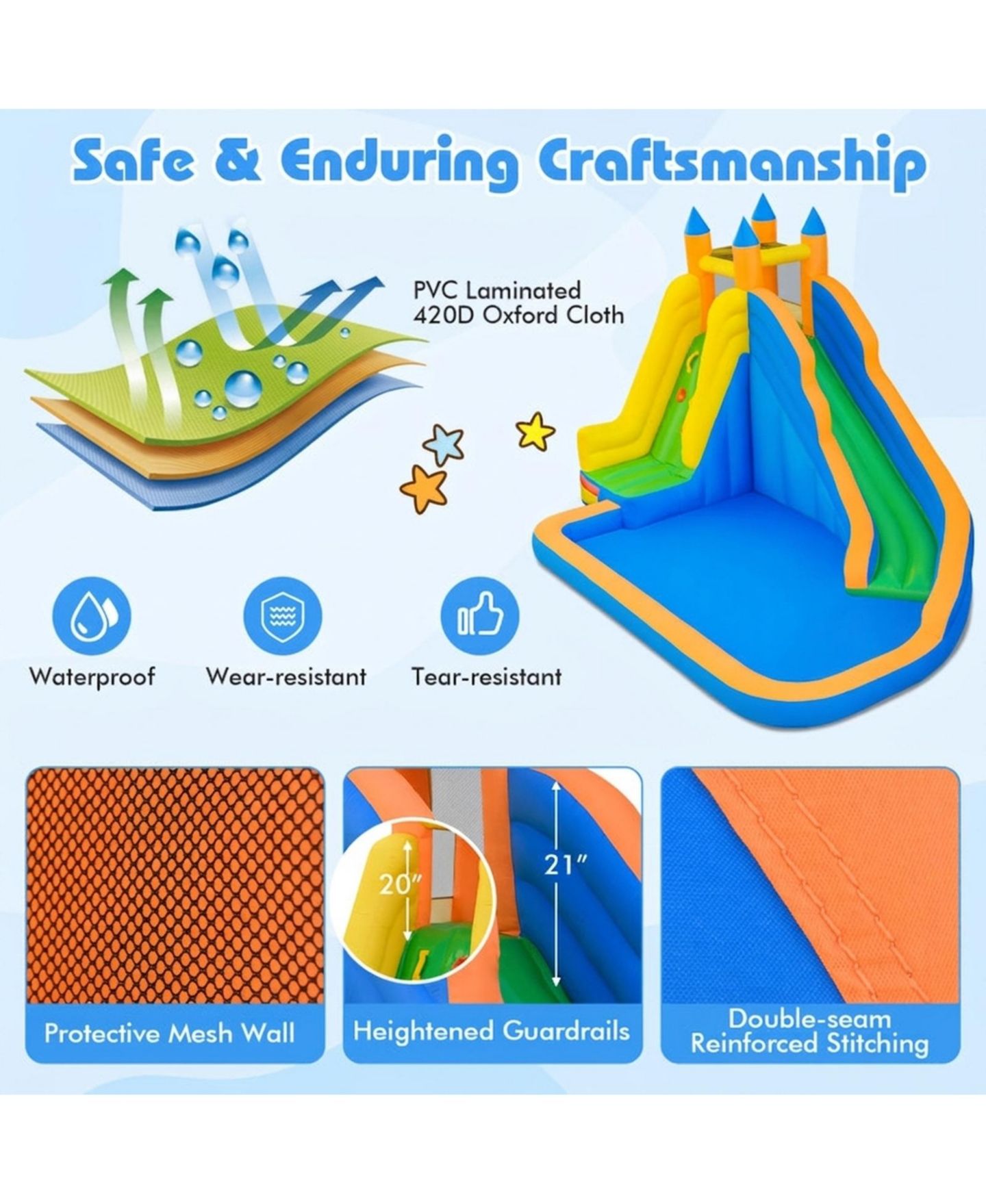 Детская игрушка SUGIFT 3-in-1 Inflatable Water Slide with Climbing Wall, 157.5"L x 121.5"W x 96.5"H, Ages 3-10, цвет: Open Miscellaneous — фото 6
