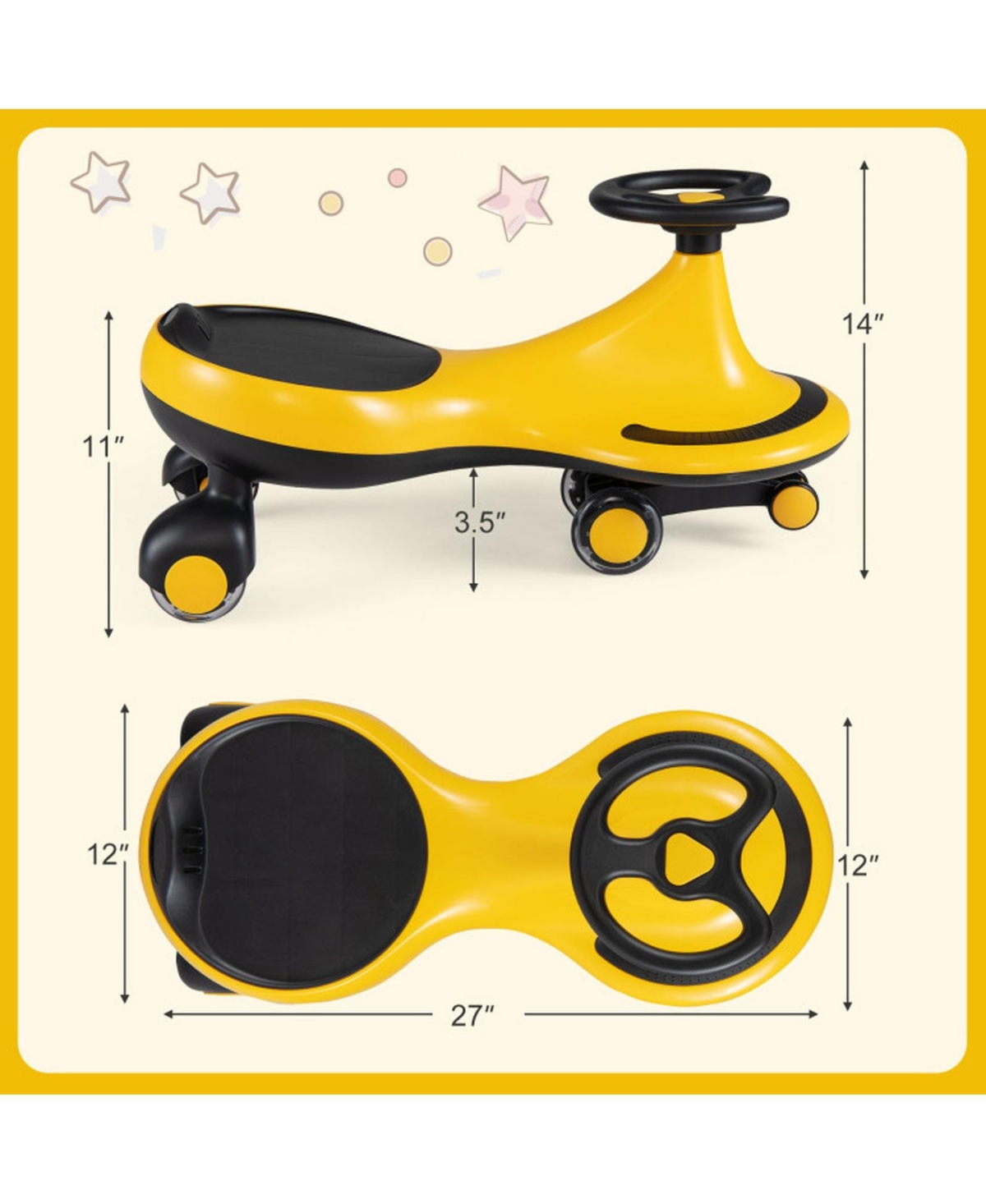 Sugift Ride-On Wiggle Toy Car with Flashing Wheels, Battery-Free, Ages 3-8