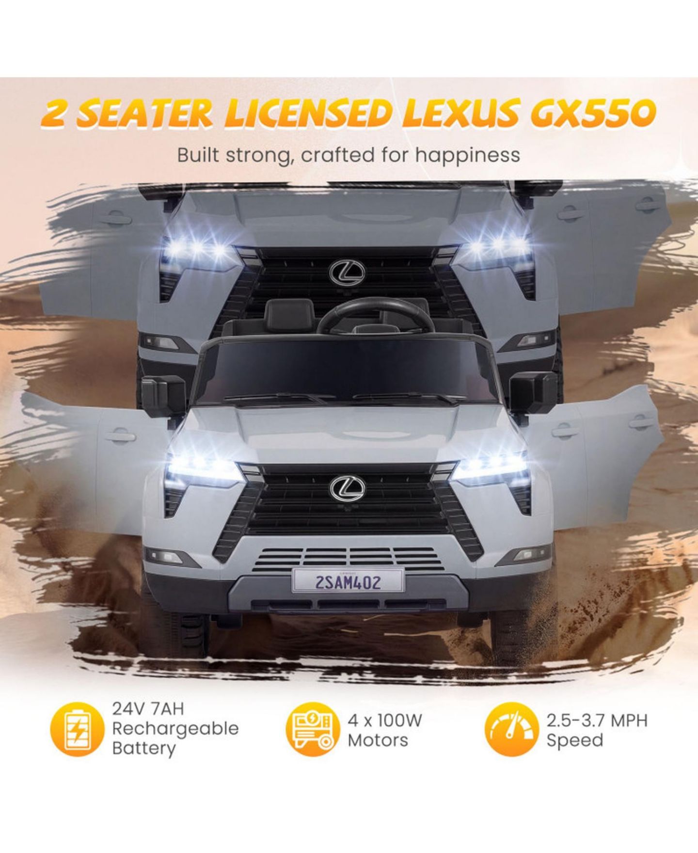 Детская игрушка SUGIFT 24V 4WD Electric Ride-On Car with Remote Control, 44.5"L x 27.5"W x 23.5"H, One Rider, Ages 3+, цвет: Серый — фото 5