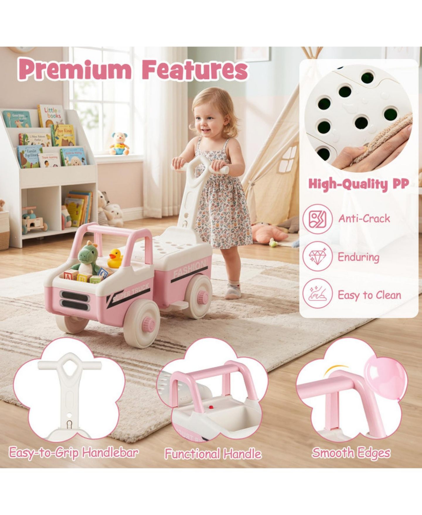 Детская игрушка SUGIFT 4-in-1 Ride On Push Car With Music and Storage, Ages 1.5-5, цвет: Розовый — фото 8