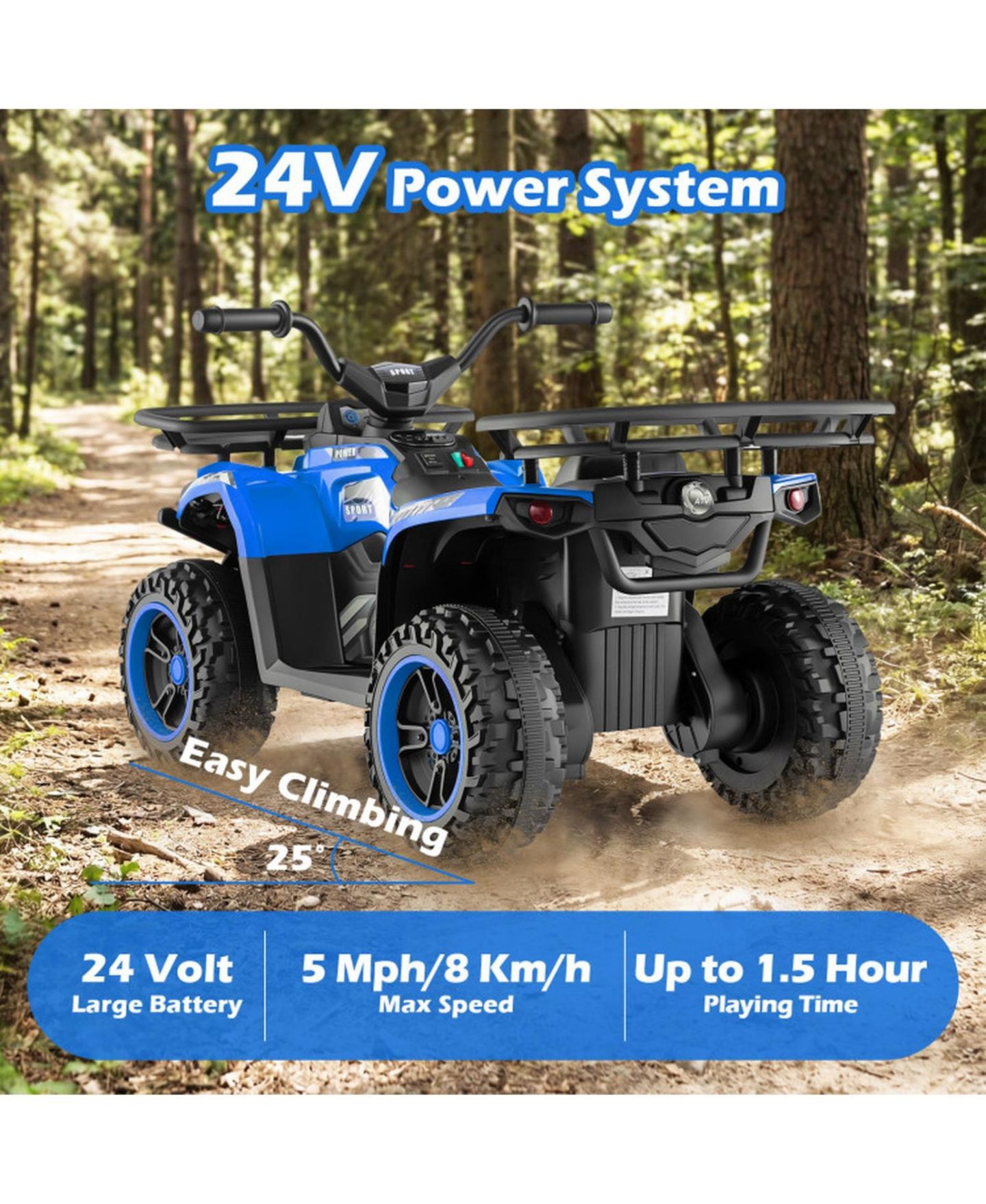 Детская игрушка SUGIFT 24V Electric Ride-On Quad with LED Headlights, Ages 3-8, цвет: Синий — фото 7
