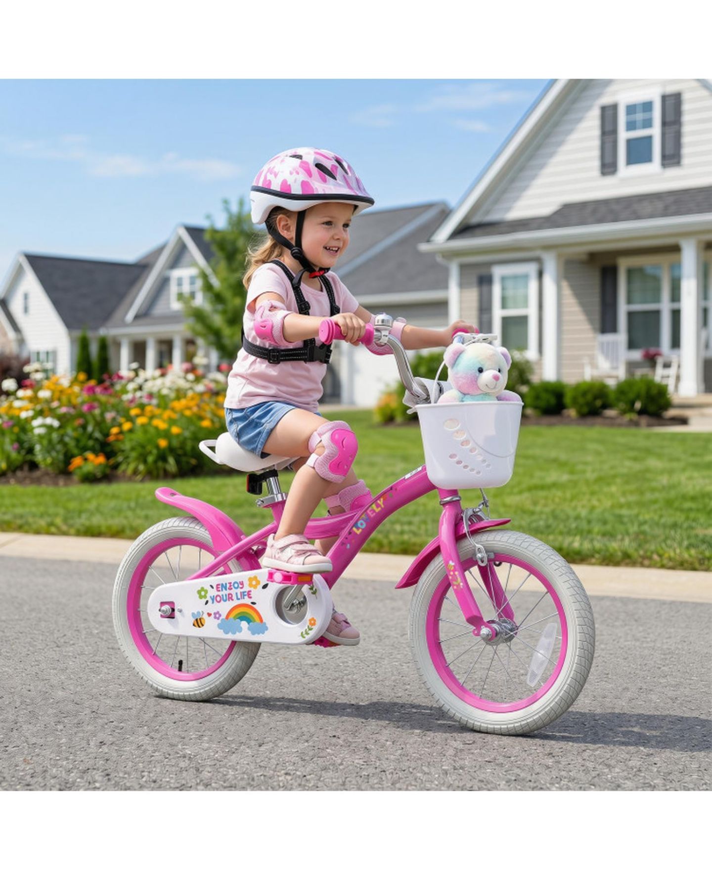 Детская игрушка SUGIFT 14-Inch Adjustable Girls Bike with Dual Brake System and Training Wheels, Ages 3-5, цвет: Розовый — фото 9