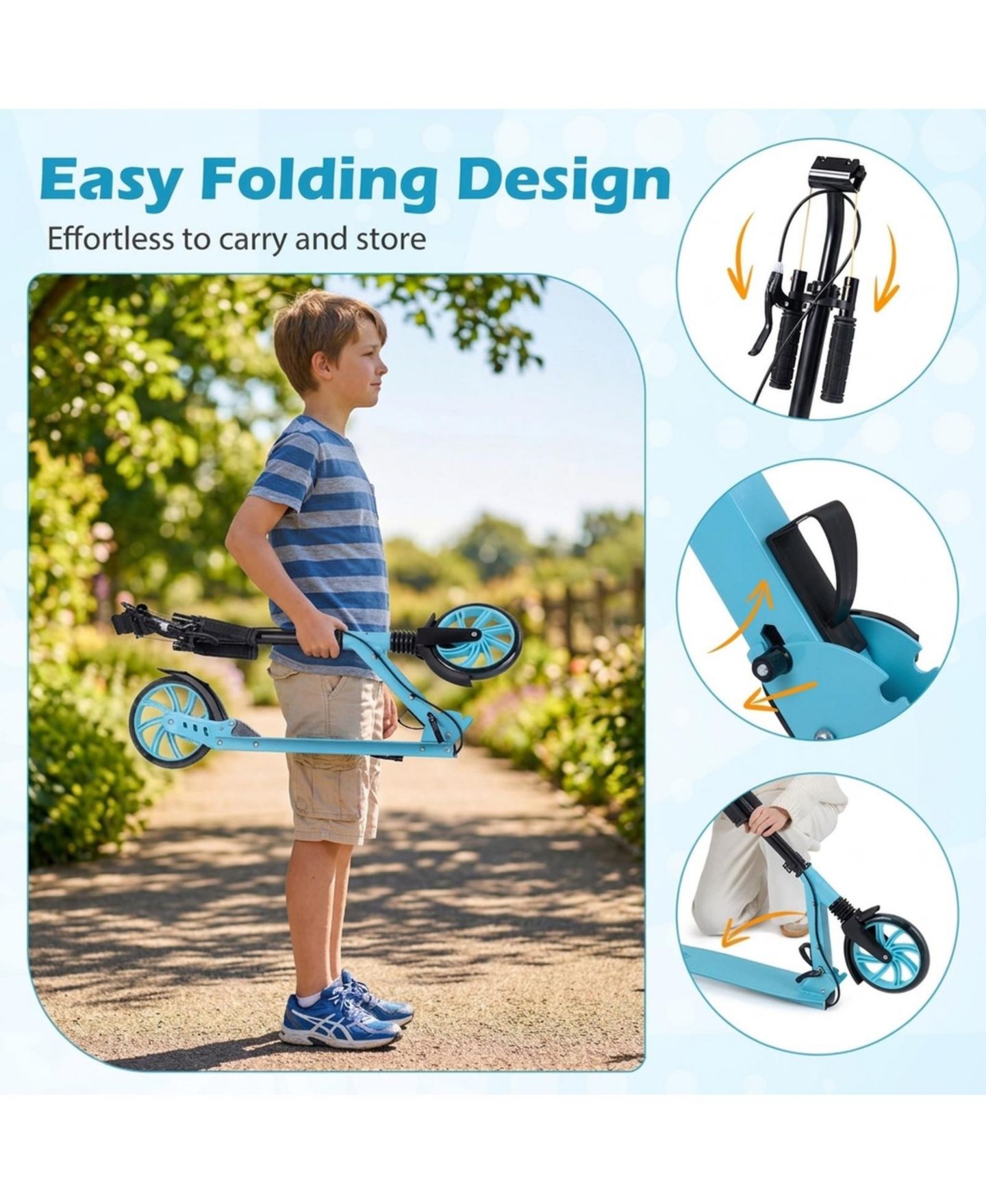 Детская игрушка SUGIFT Foldable Kick Scooter for Kids Teens Adults Age 8+ with 8in Light-up Wheels and 4-Level Handlebar, цвет: Синий — фото 8