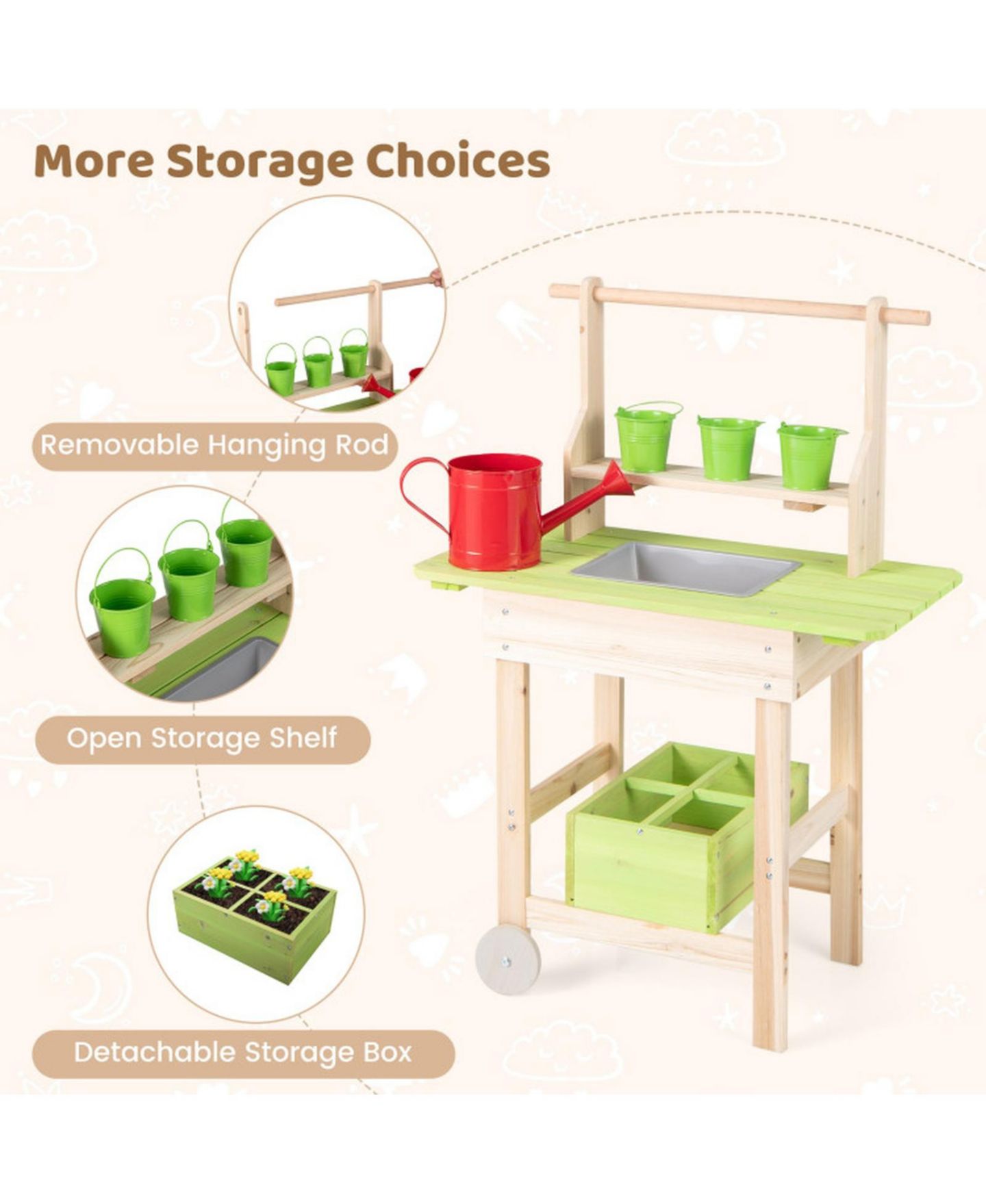 Детский игровой набор SUGIFT Wooden Garden Mud Kitchen 7-Piece Playset, Ages 3+, цвет: Натуральный — фото 6