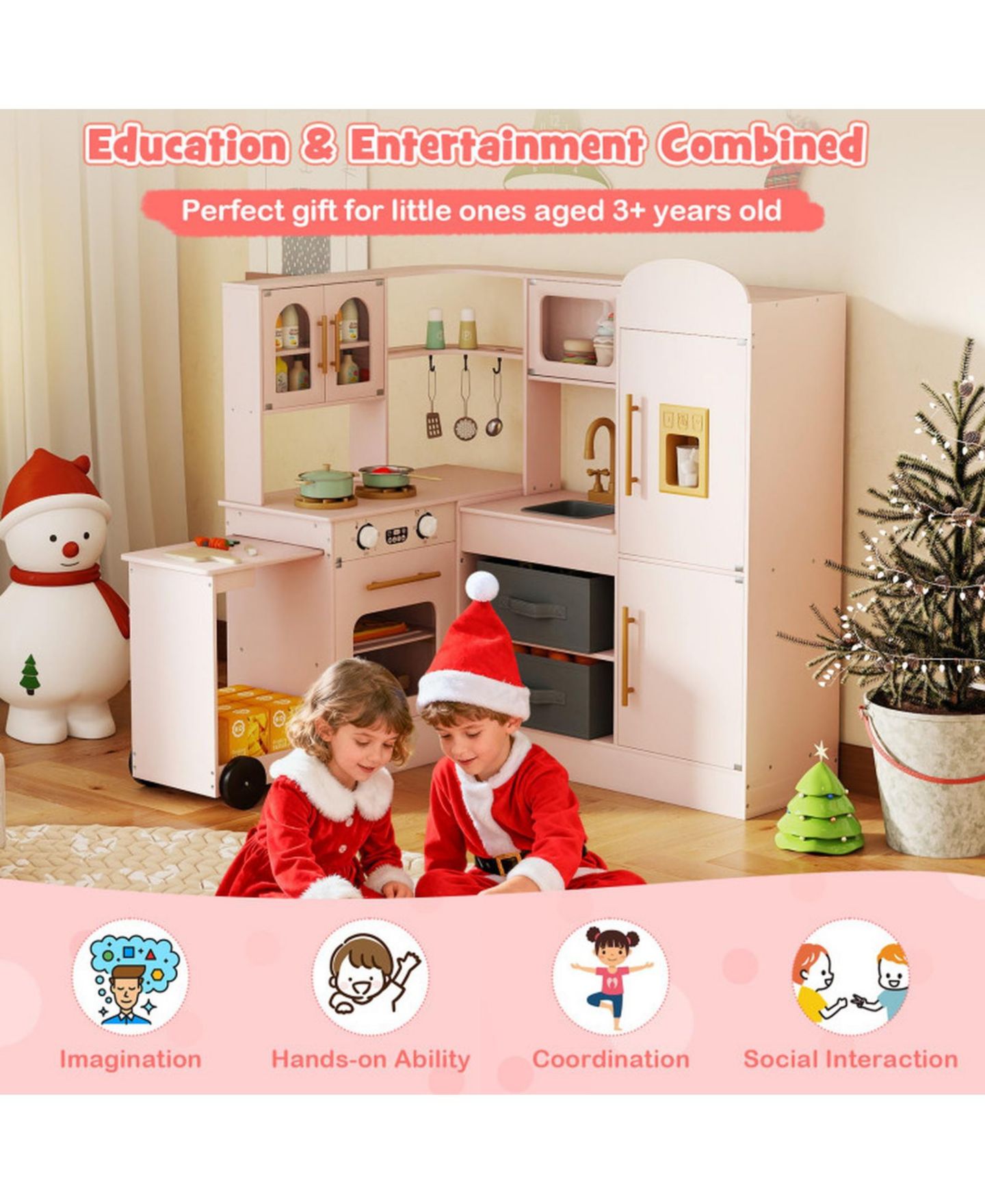Детская игрушка SUGIFT Corner Play Kitchen with Lights and Sounds for Kids Ages 3, цвет: Розовый — фото 7
