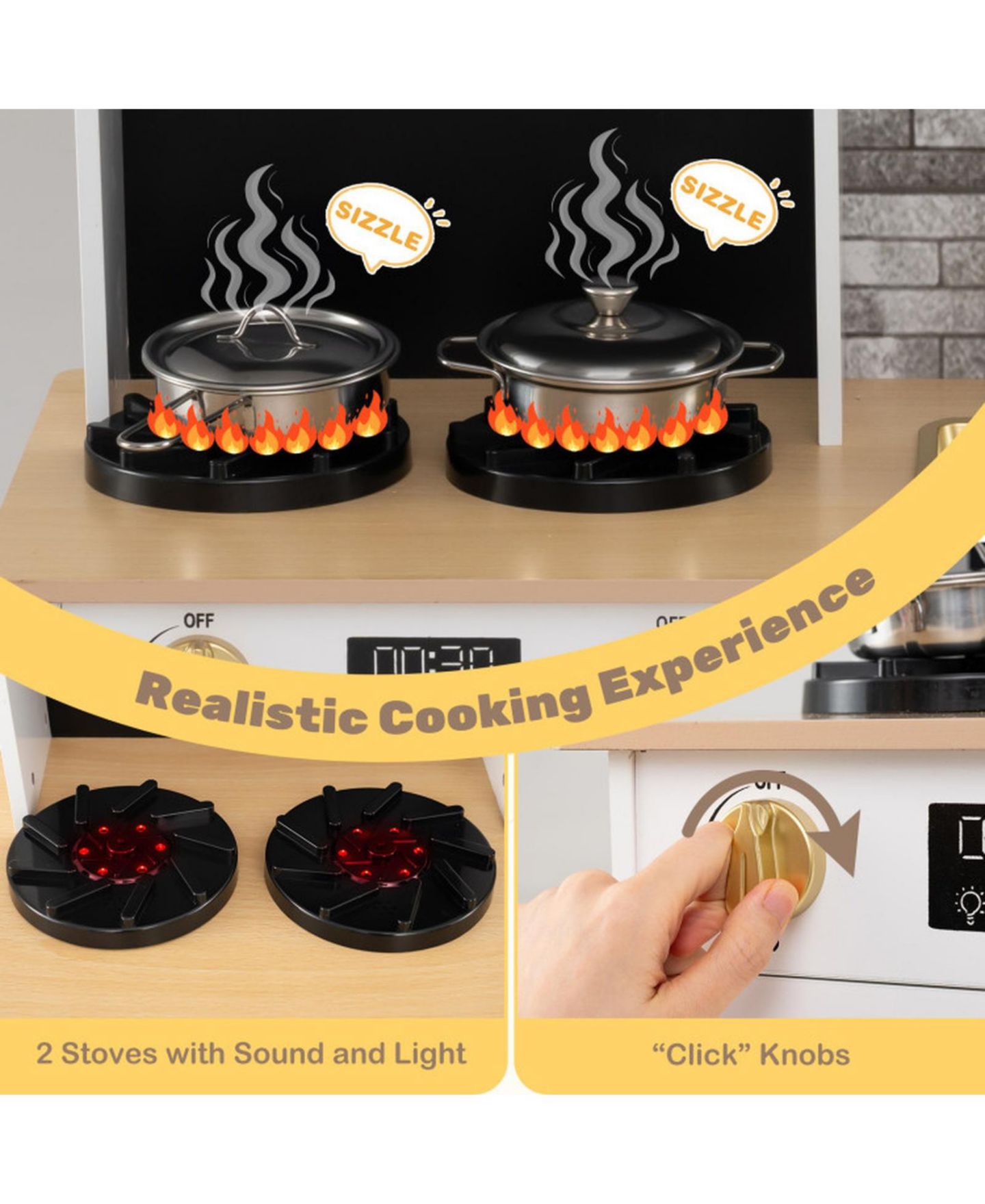 Детская игрушка SUGIFT 2-Stove Sound & Light Kids Play Kitchen Seven, Ages 3+, цвет: Натуральный — фото 5