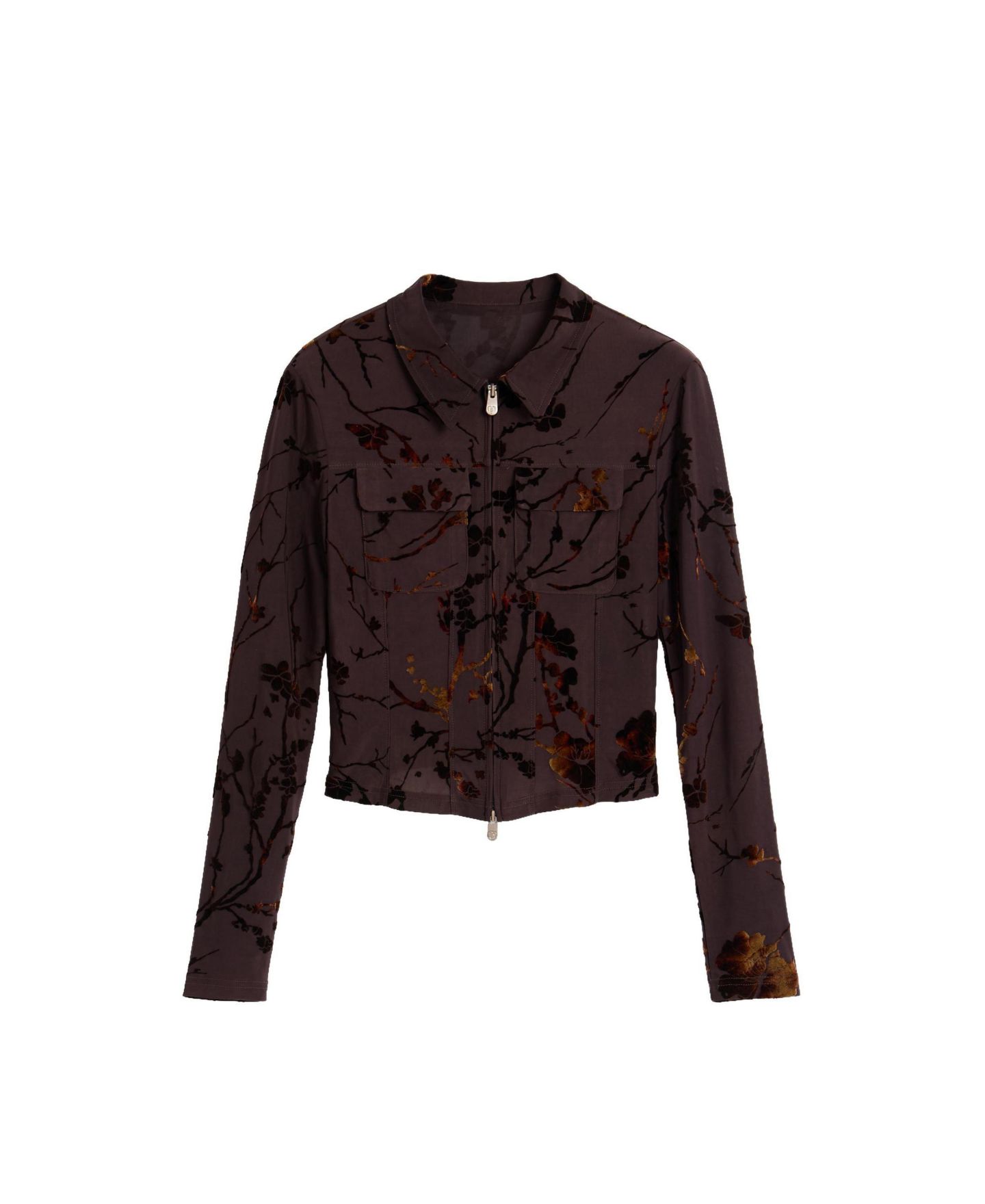 Женская футболка Desigual Zip-Front Long-Sleeve Collared, цвет: Коричневый — фото 5