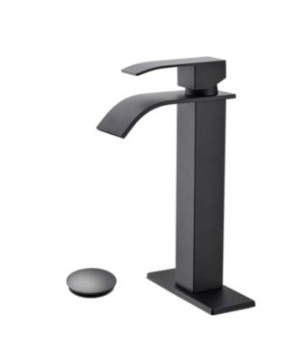 Waterfall Spout Single Handle Bathroom Sink Faucet with Pop Up Drain No Overflo