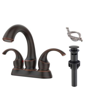 2 Handle Oil Rubbed Bronze Centerset Bathroom Faucet Swan Style 4 Inch with Aerator Pop Up Drain and Supply Hoses