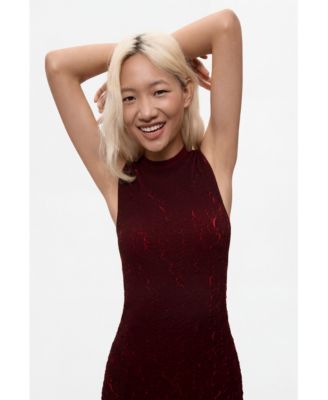Women's Mock Neck Metallic Sleeveless Knit T-Shirt