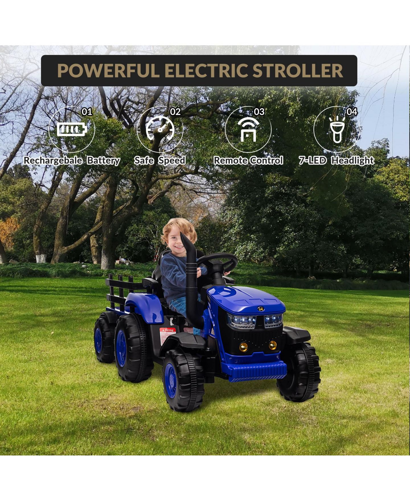 Детская игрушка homfan Electric Ride-On Tractor with Garden Cart Trailer, 12V Rechargeable, Remote Control, Up to 66 lbs, Ages 3-8 — фото 5