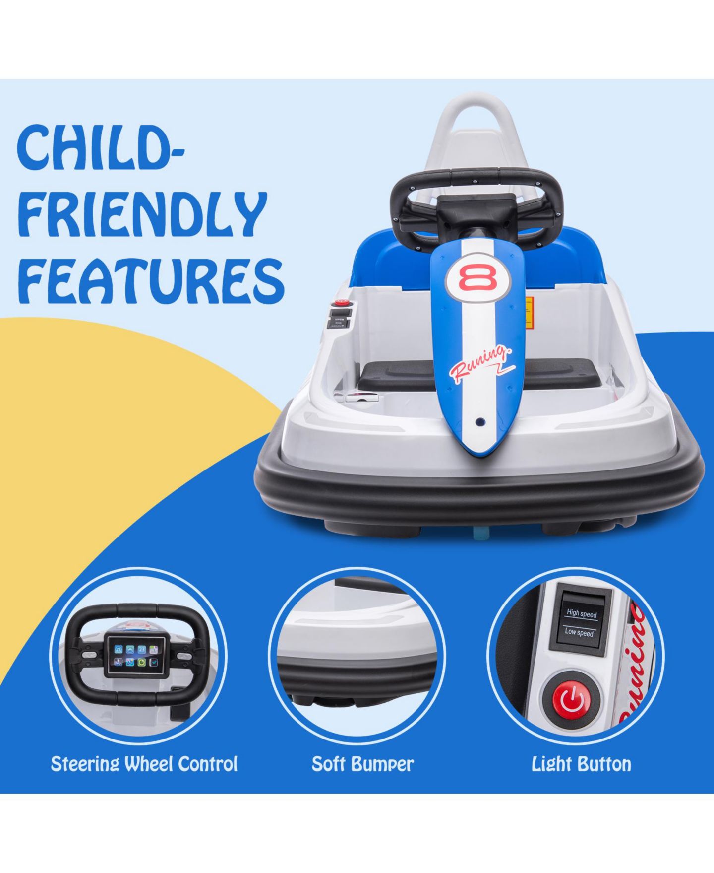 Детская игрушка homfan 6V Kids Electric Bumper Car with 360-Degree Spin & Remote Control, 29.3"L x 18.9"W x 18.3"H, Up to 66 lbs, Ages 2-6 — фото 6