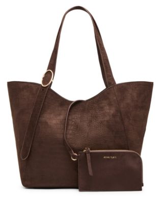 Faux Suede Croc Emboss Extra-Large Tote Handbag