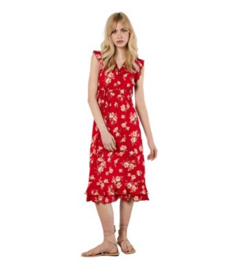 Women's Rock Cress Floral-Print Button-Front Ruffle-Cap-Sleeve Midi Dress