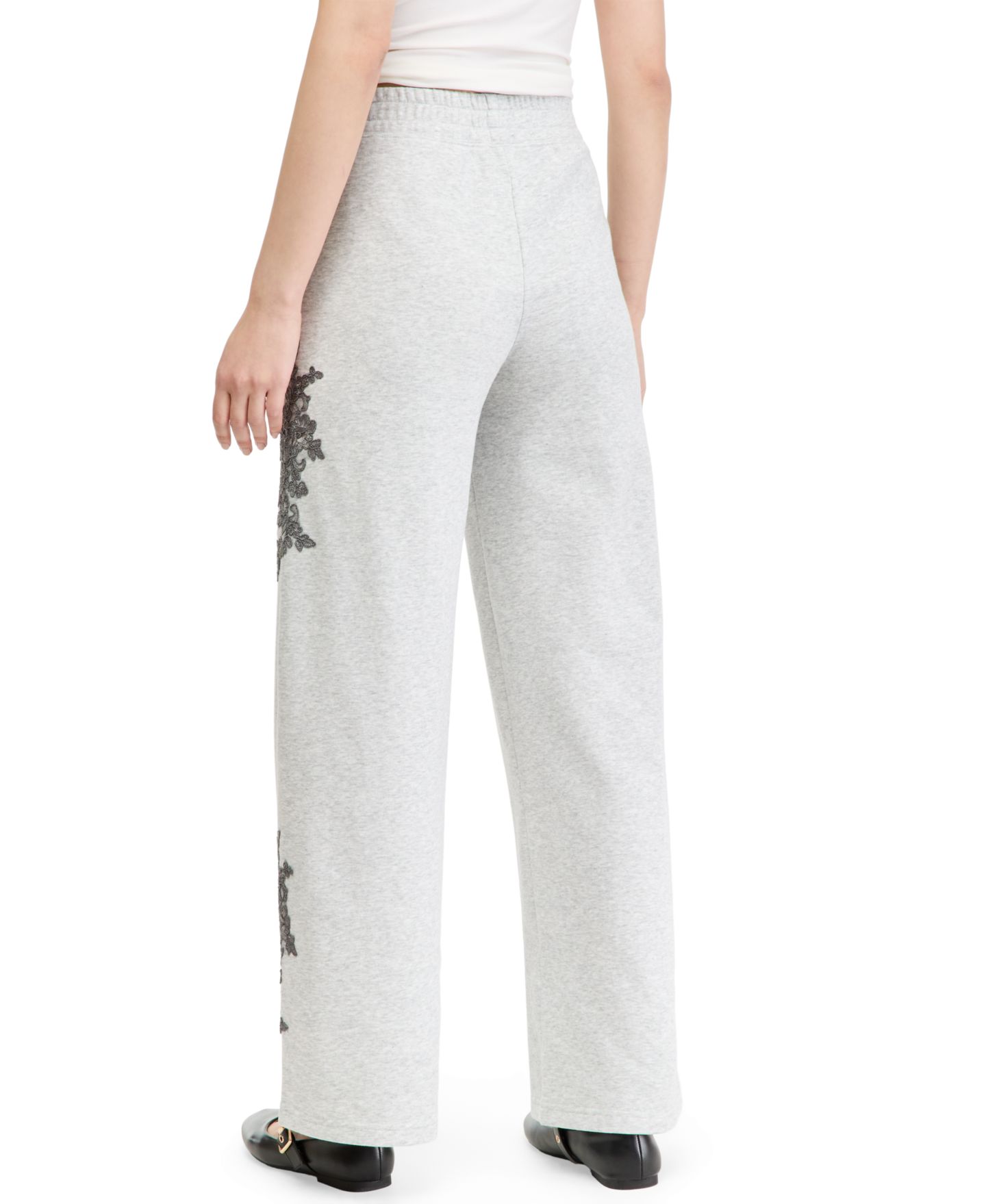 Женские брюки And Now This French Terry Wide Leg Embellished High Rise, цвет: Меланжевый серый — фото 4