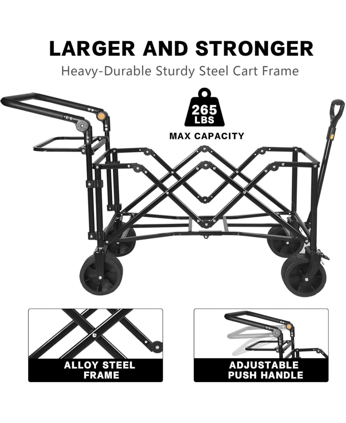 Mountaintop Collapsible Wagon with Removable Canopy,4" All-Terrain Brake Wheels, Adjustable Handles