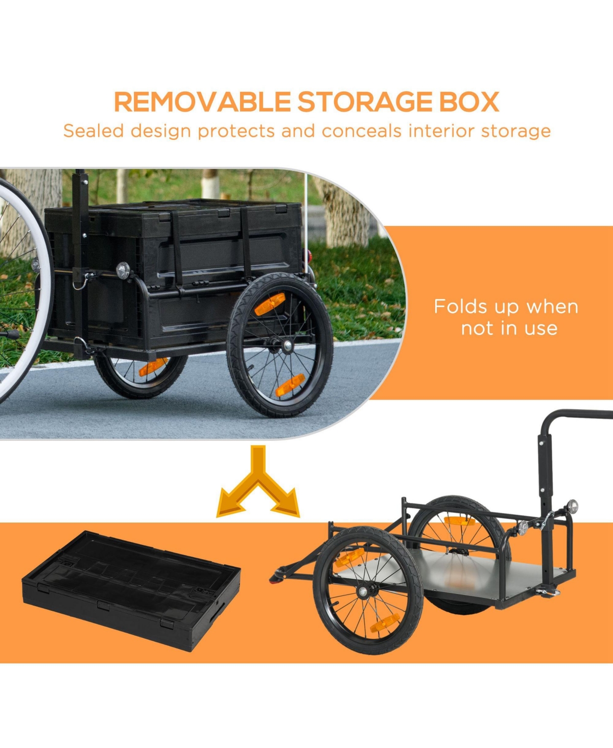 Mountaintop Trailer for Bike, Bicycle Cargo Trailer with Removable Storage Box and Folding Frame, Steel Bottom