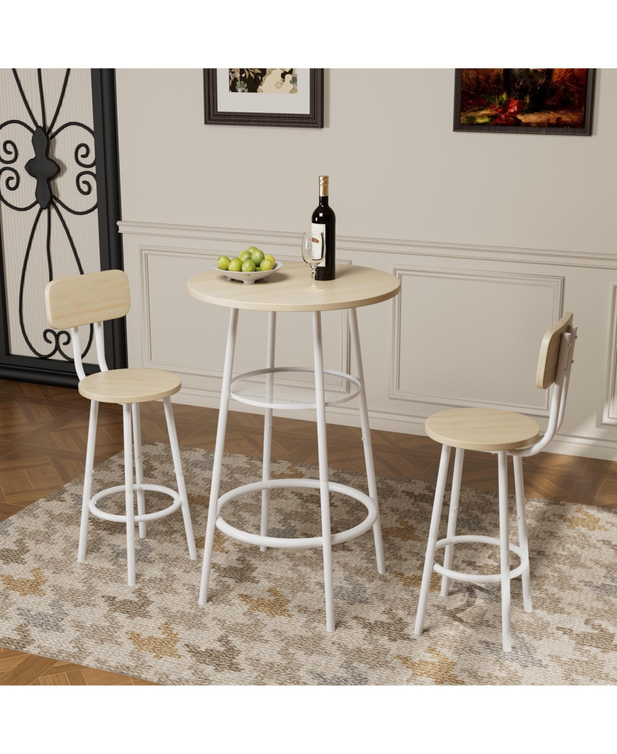 Flynama 3-Piece Foldable Bar Table Set with 2 Stools, Backrest and Partition, Steel Frame for Urban Apartments