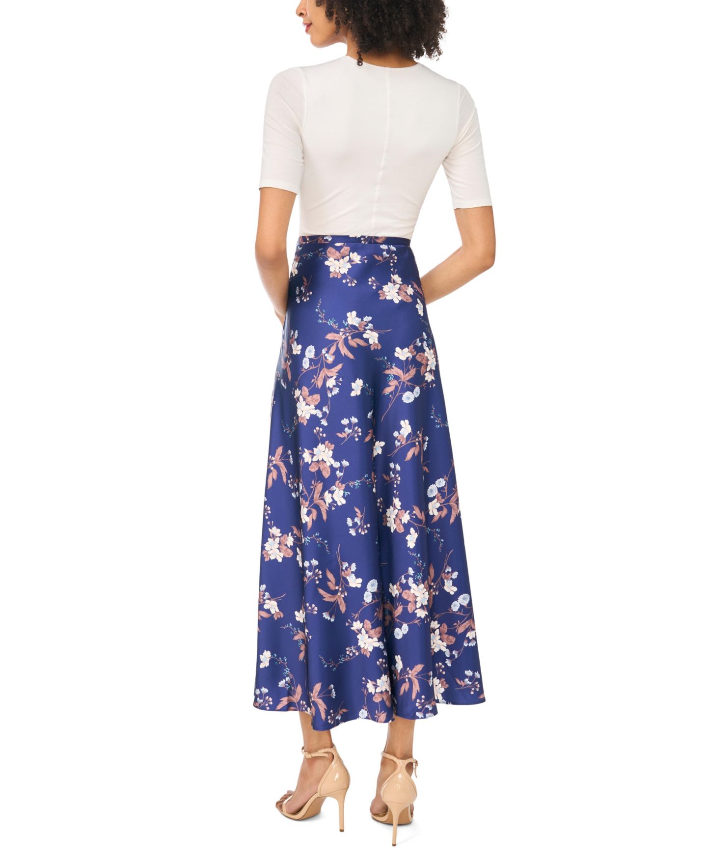 Женская юбка 1.STATE Floral High-Waisted A-Line Bias Cut Maxi, цвет: Синий — фото 5