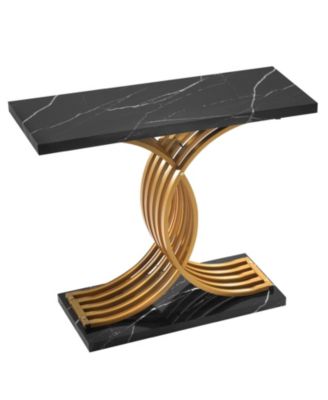 Narrow Entryway Console Table, Modern Sofa Table with Wood Top and Metal Legs for Living Room