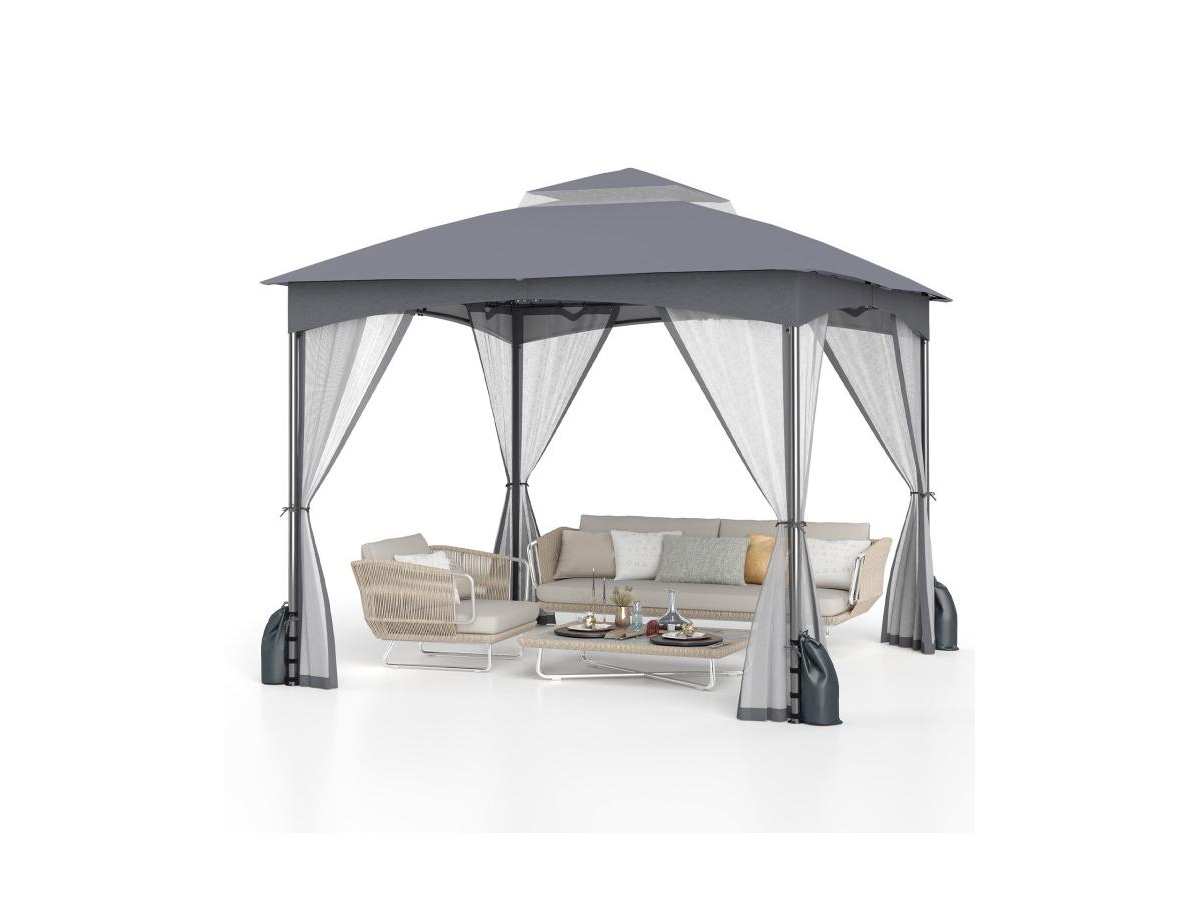 Boyel Living 10 X 10 Feet Heavy-Duty Patio Gazebo with Netting Walls and 4 Sandbags - Grey