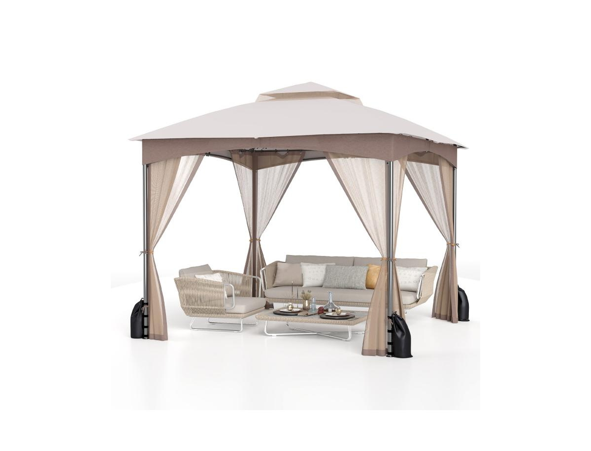 Boyel Living 10 X 10 Feet Heavy-Duty Patio Gazebo with Netting Walls and 4 Sandbags - Khaki