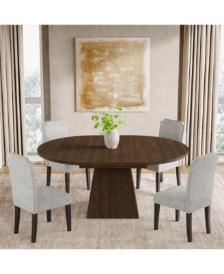47"-63" Extendable Round Dining Table for 4-6 - Thickened Top and Square Pedestal Base, Modern Table (Table Only)
