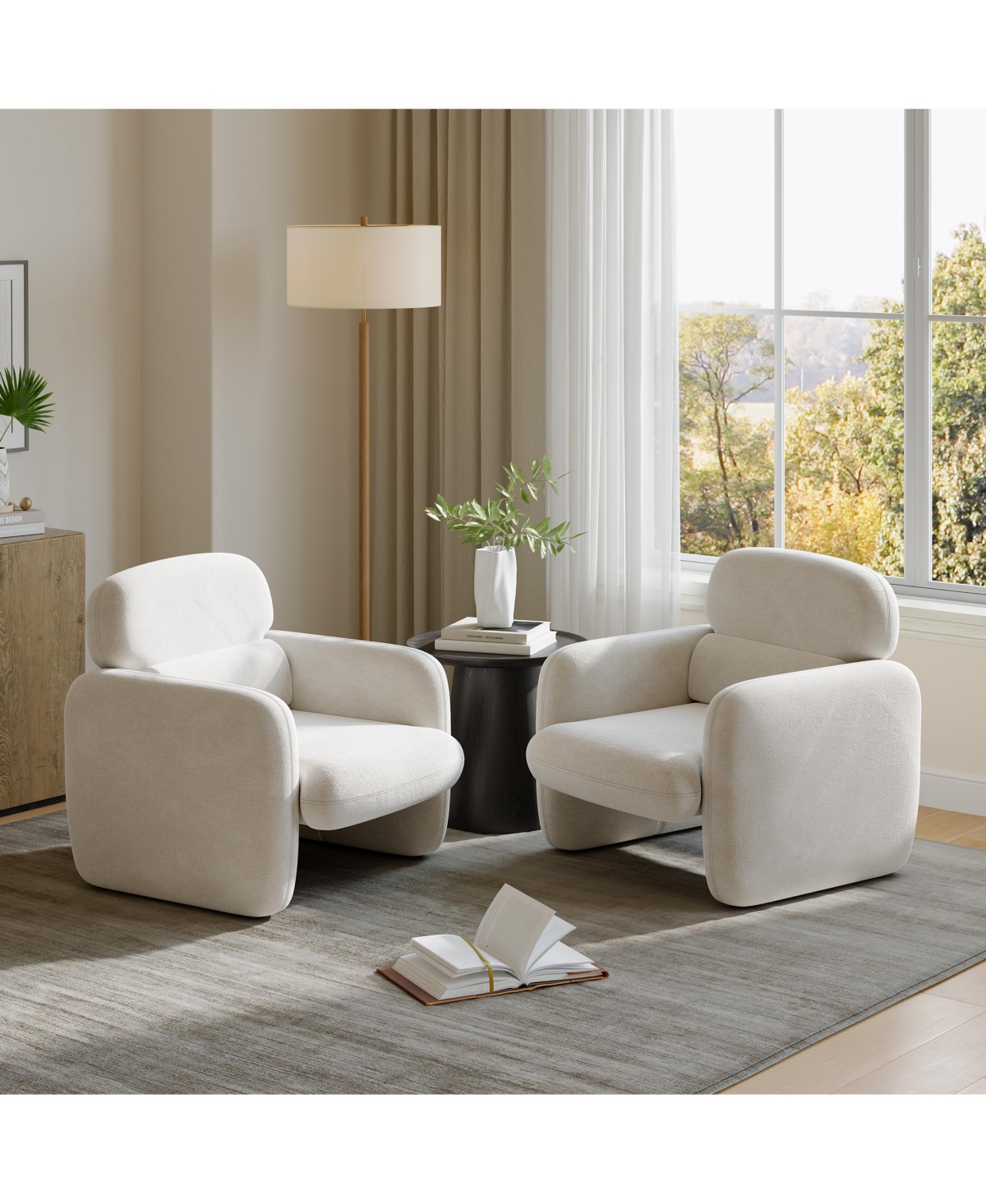 homfan Modern Ergonomic Accent Chair, Wood Frame Padded Armchair, Breathable Hemp Fabric Leisure 330 Lbs Capacity