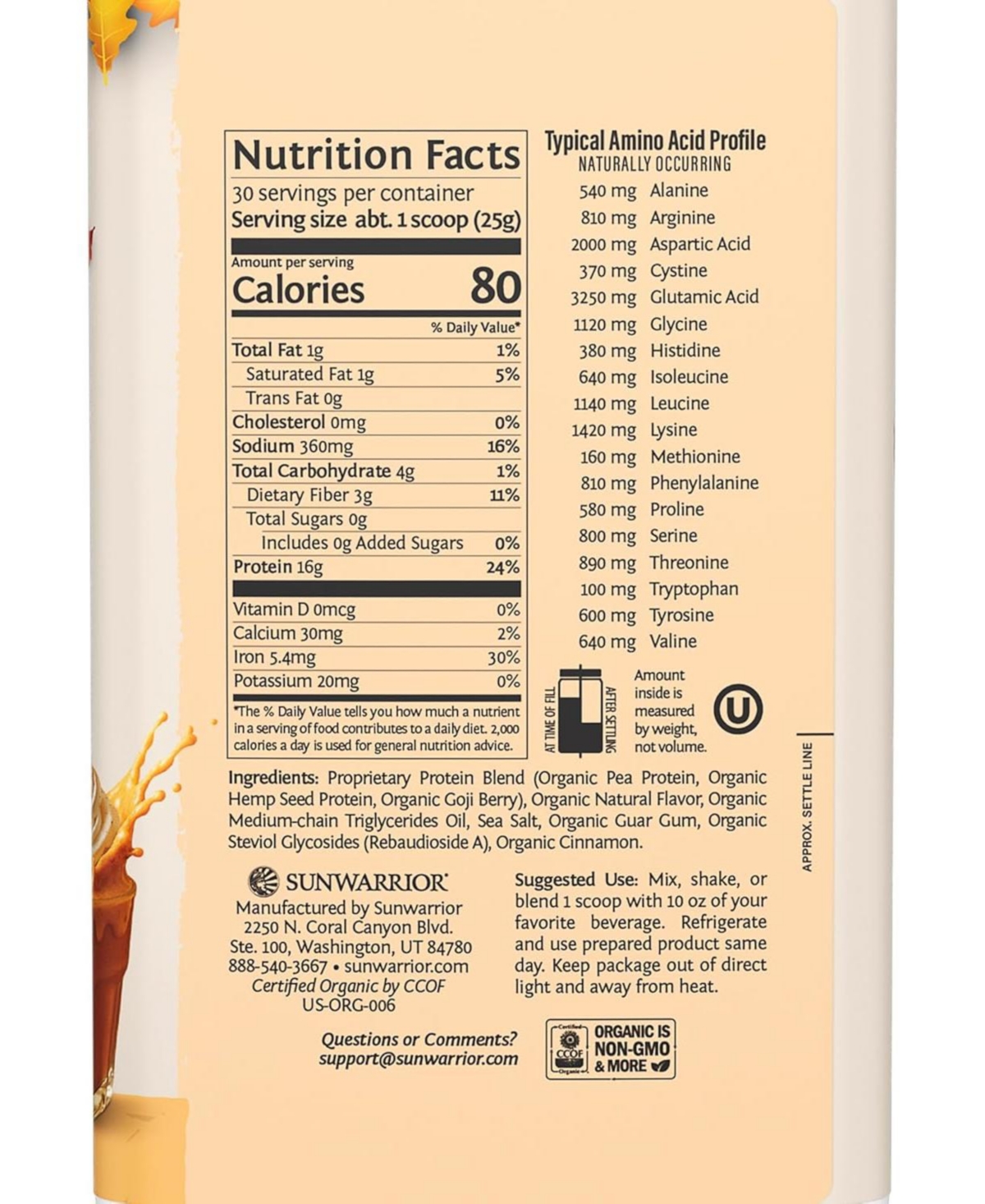 Sunwarrior Warrior Blend Pumpkin Spice 750 Gram