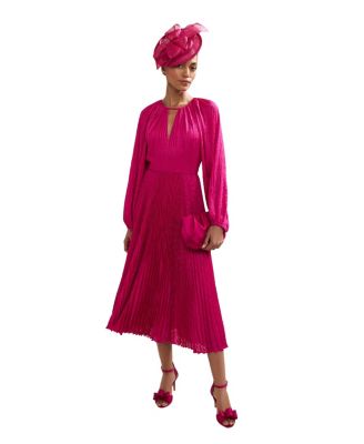 Women's Faye Textured-Plisse Long Sleeve Wedding Guest Midi Dress