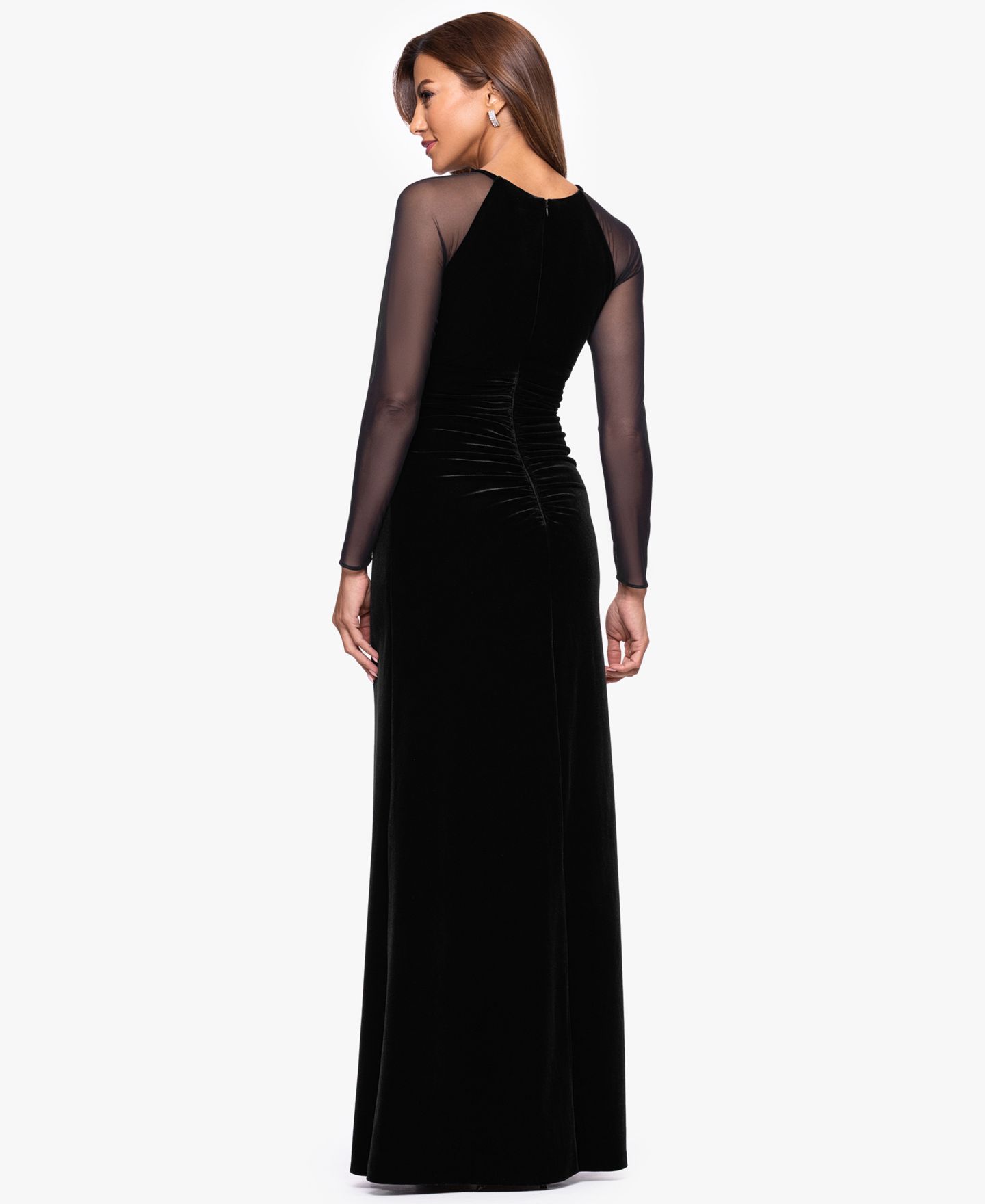 Женские платья B&A By Betsy and Adam Petite Velvet Keyhole Sheer Mesh Sleeves Gown, цвет: Чёрный — фото 4