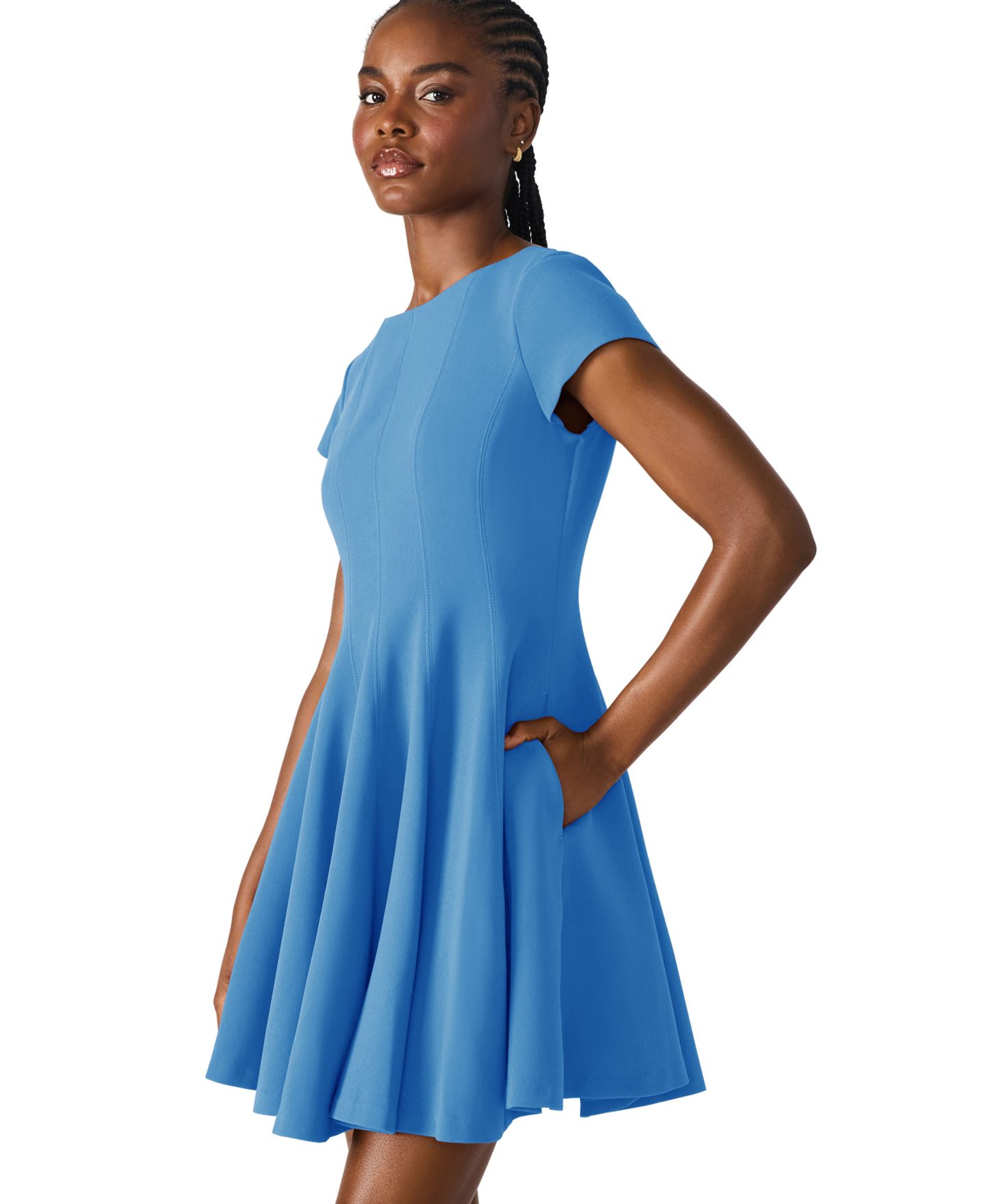 Женское платье Steve Madden Nili Boat Neck Short-Sleeve Fit & Flare Short, цвет: Синий — фото 3