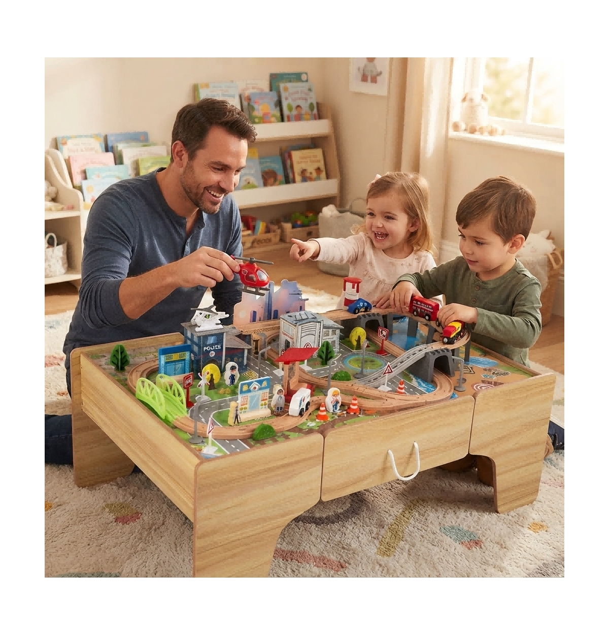 Hongge 110-Piece Wooden Train Table With Storage Drawer