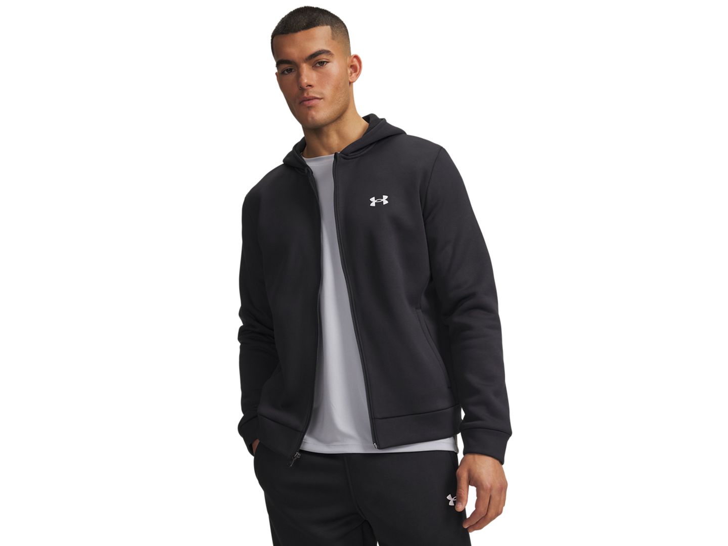 Мужское худи Under Armour Armour Fleece, цвет: Чёрный / Белый — фото 1