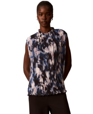 Women's Mock Neck Sleeveless Printed Blouse
