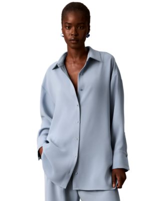 Women's Collared Neck Long-Sleeve Button-Up Top