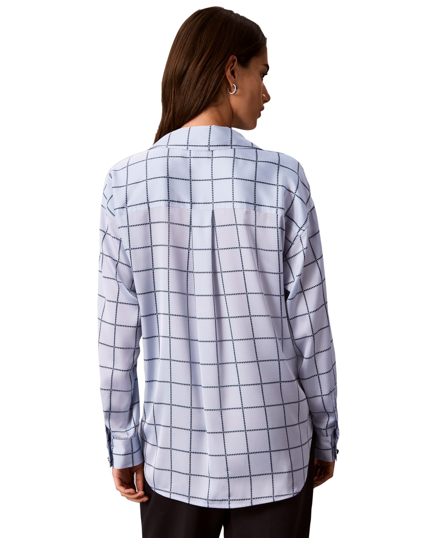 Женская рубашка Calvin Klein Plaid Long-Sleeve Button-Up, цвет: Синий / Тёмно-синий — фото 5