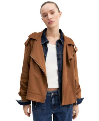 Women's Velvety-Finish Asymmetric-Zip Biker Jacket