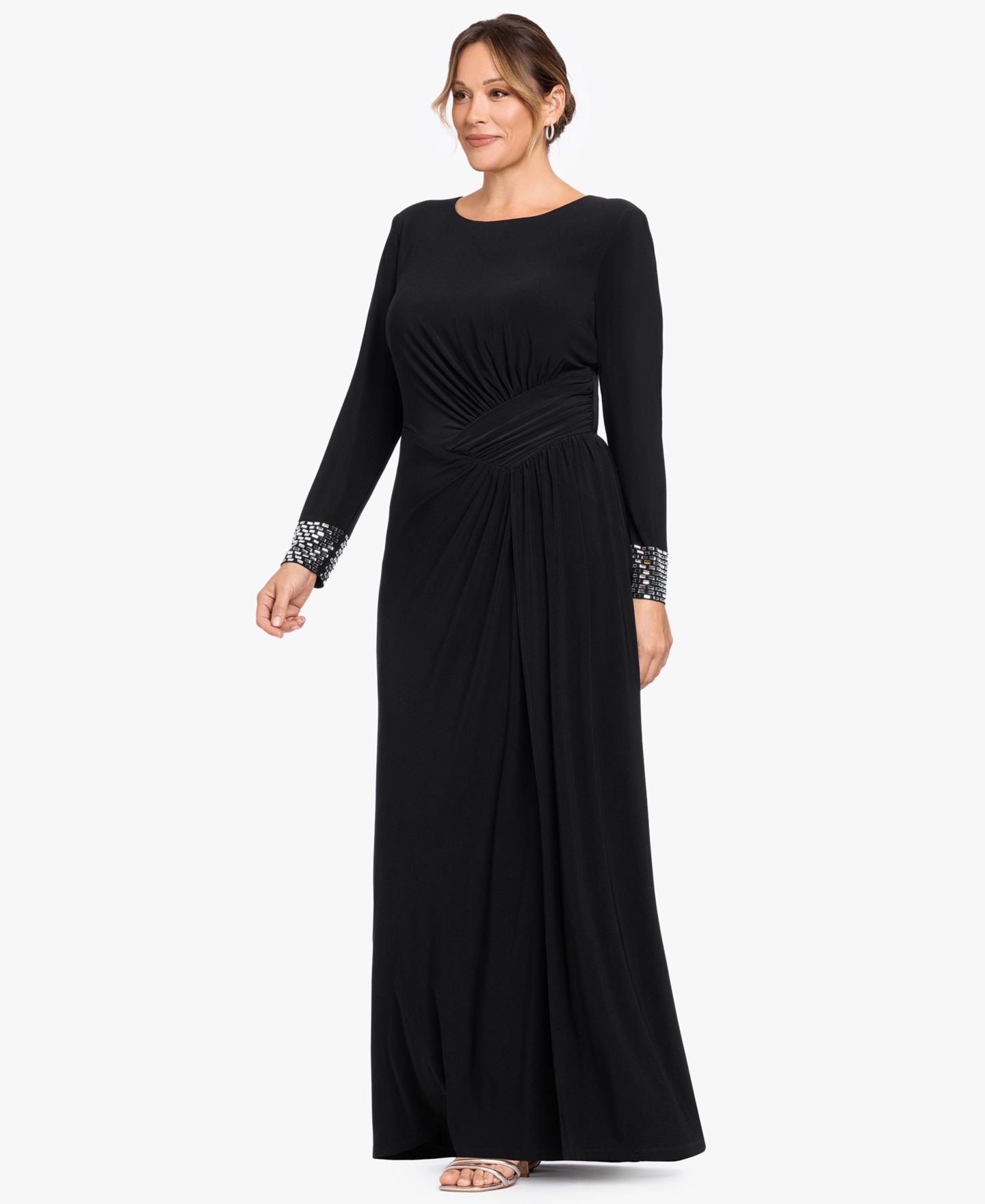 Женские платья Betsy & Adam Plus Size Wedding Guest Bedazzled-Wrist-Cuff Gown, цвет: Чёрный серебряный — фото 2