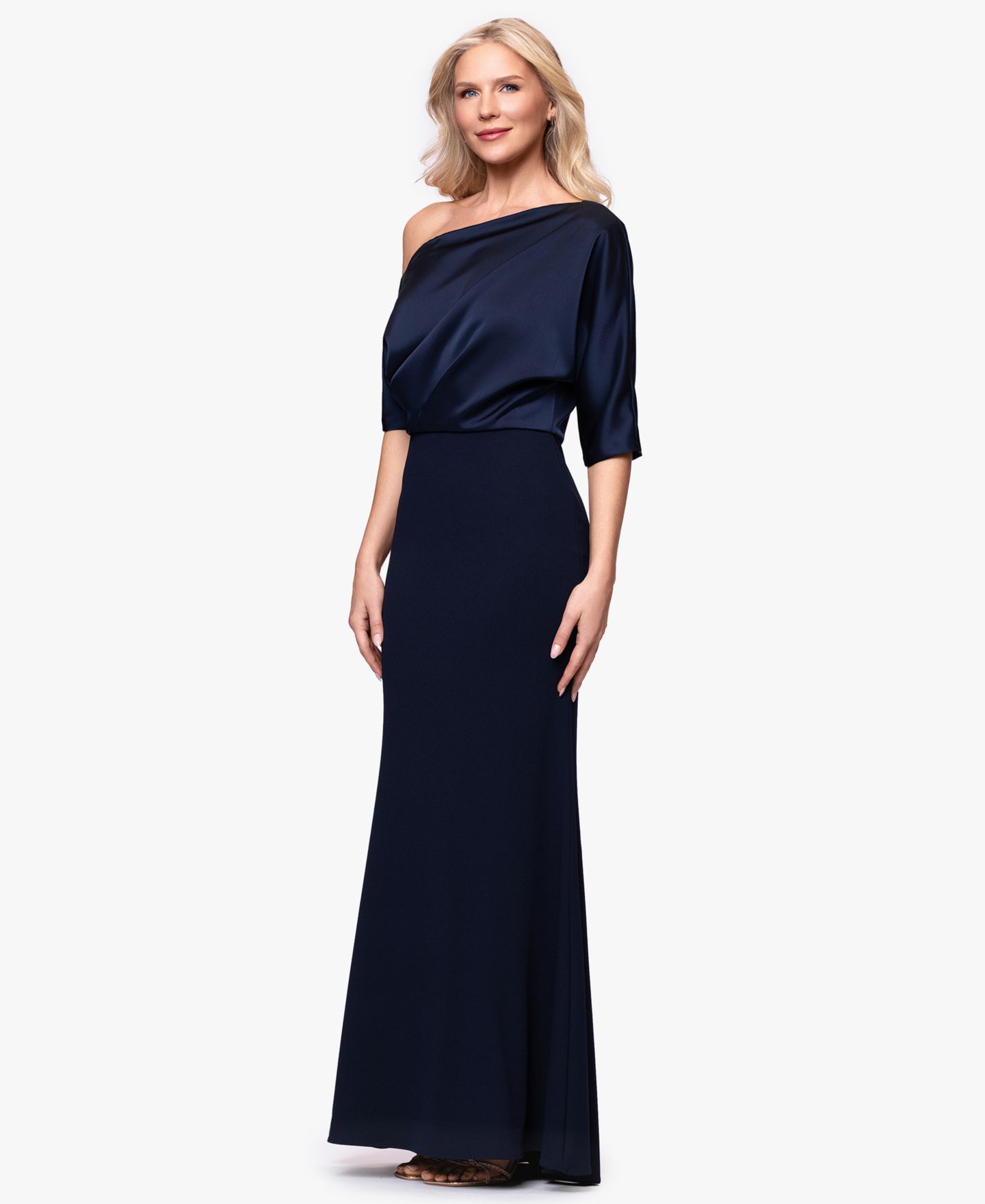 Женское платье Betsy & Adam Plus Size Asymmetrical Neck Long, цвет: Тёмно-синий — фото 3